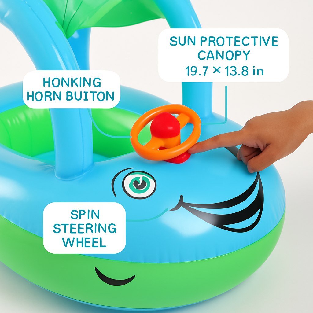 Car Shaped Baby Pool Float with Sun Canopy - 1-3 Year Old