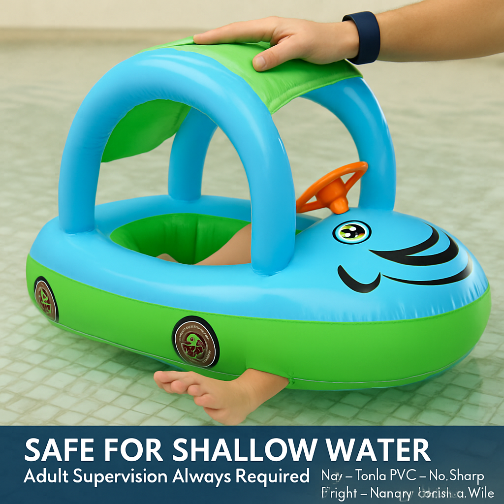 Car Shaped Baby Pool Float with Sun Canopy - 1-3 Year Old
