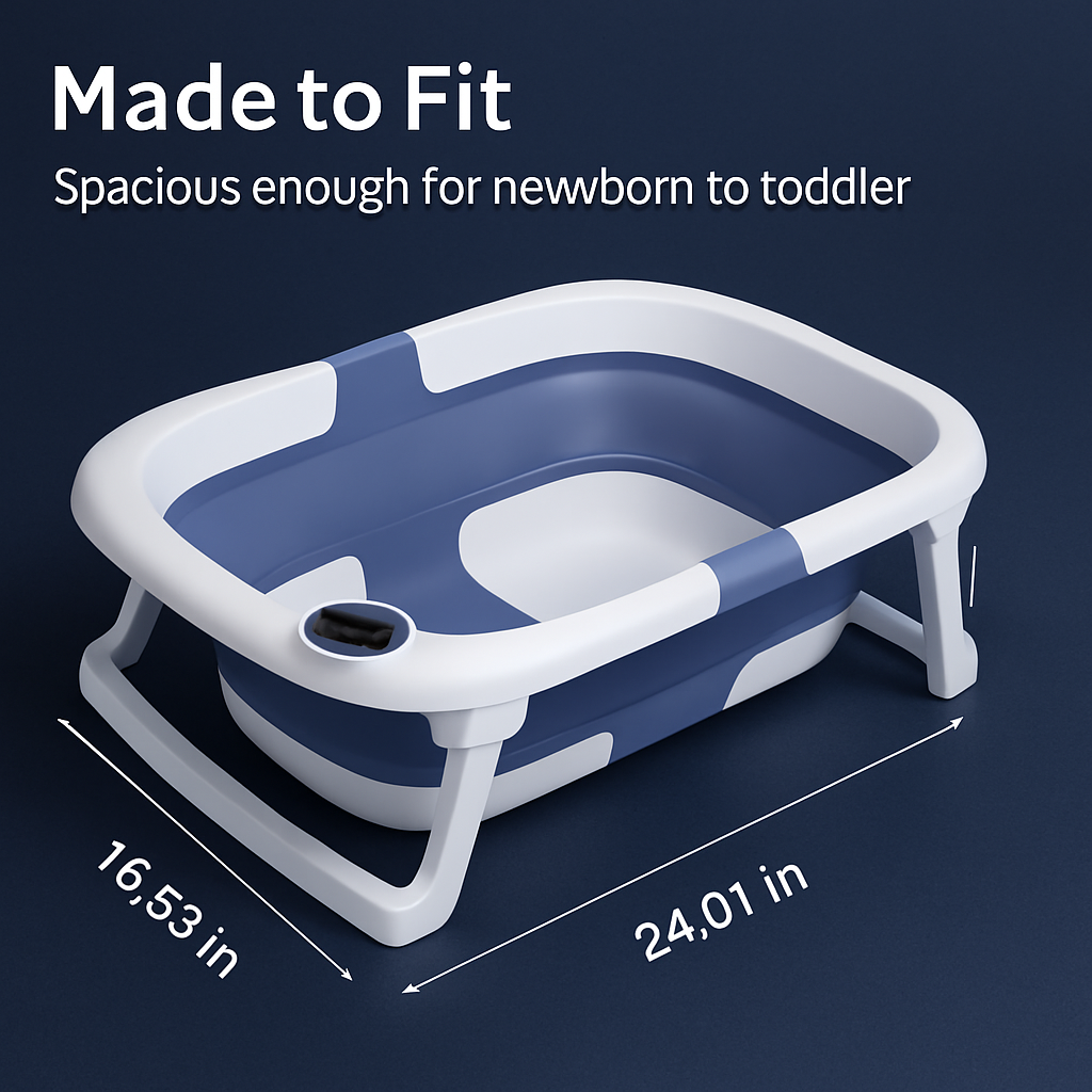 Baby Bath Tub with Thermometer Collapsible Travel-Friendly 0-24Months Baby Bathtub with Drain Hole For Newborn Infant Toddler Odorless Non-Toxic Folda