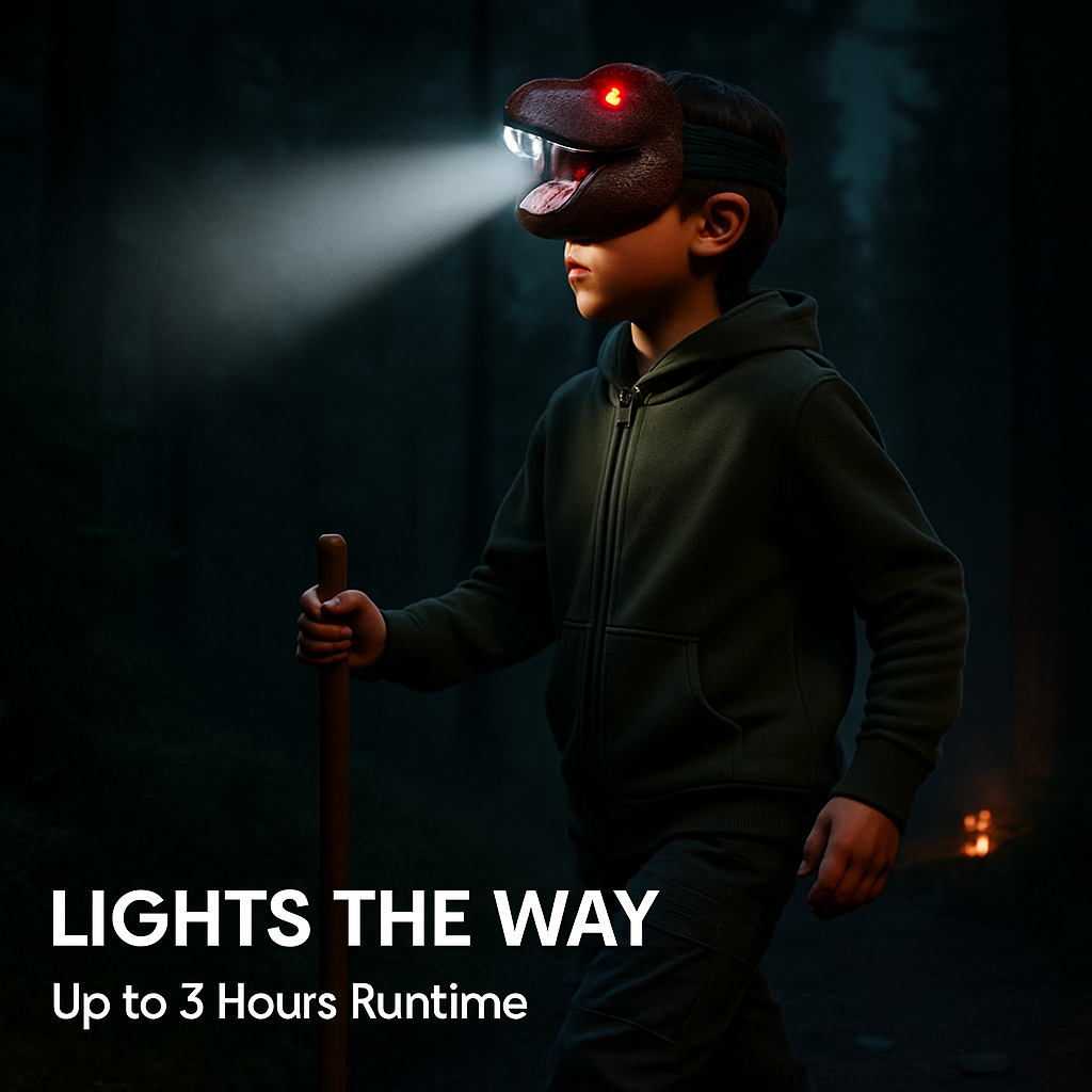Dinosaur Headlamp with Roar and 4 Modes for Outdoor