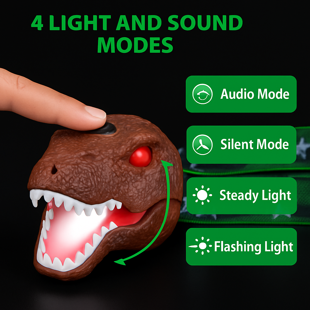 Dinosaur Headlamp with Roar and 4 Modes for Outdoor