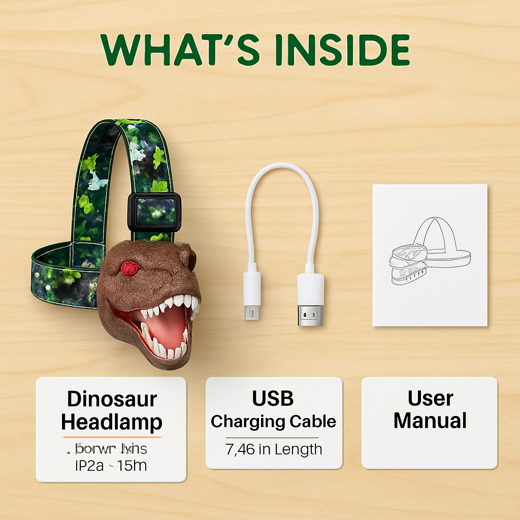 Dinosaur Headlamp with Roar and 4 Modes for Outdoor
