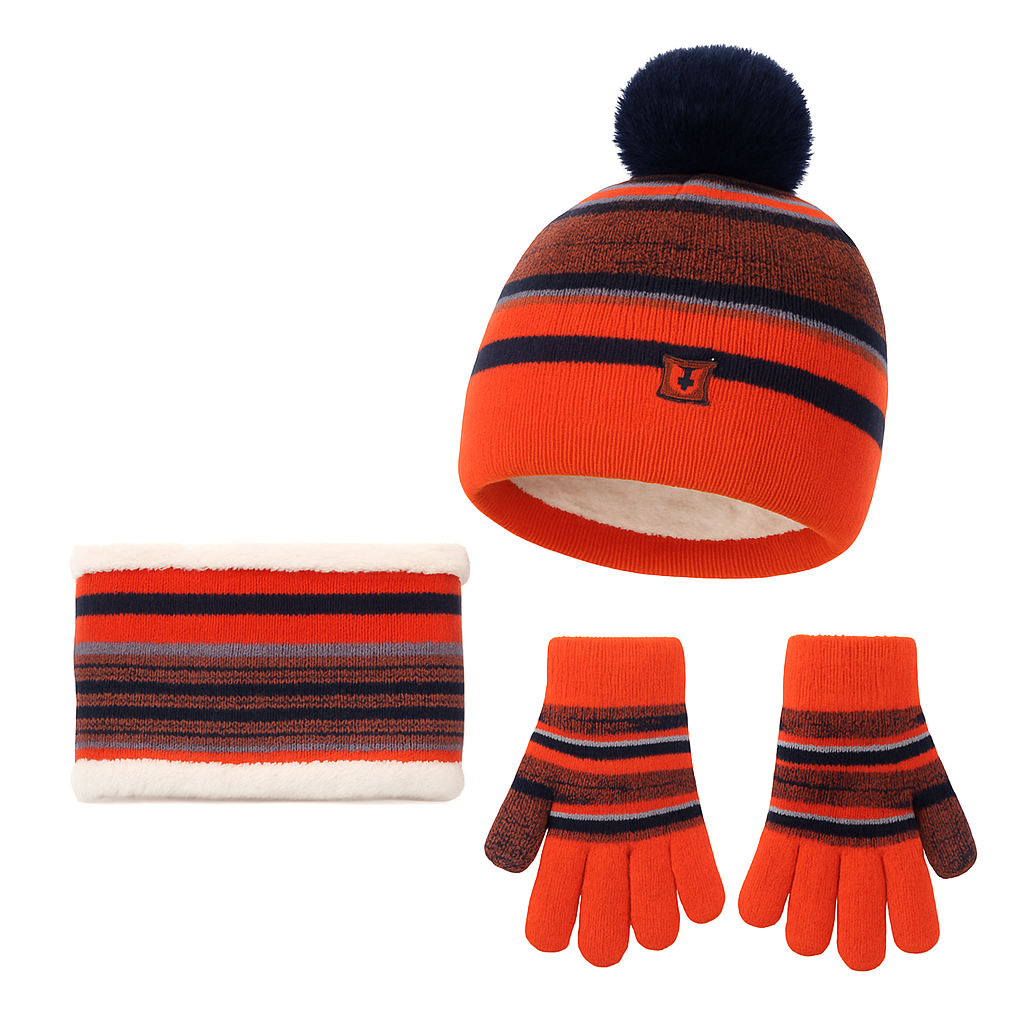 Kids Winter Knitted Hat Scarf Gloves 3-Piece Set