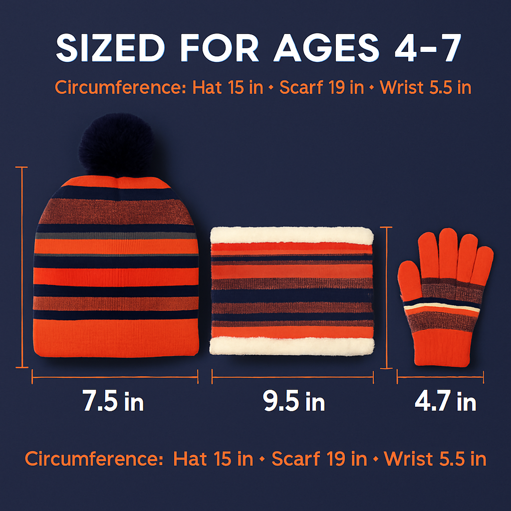 Kids Winter Knitted Hat Scarf Gloves 3-Piece Set