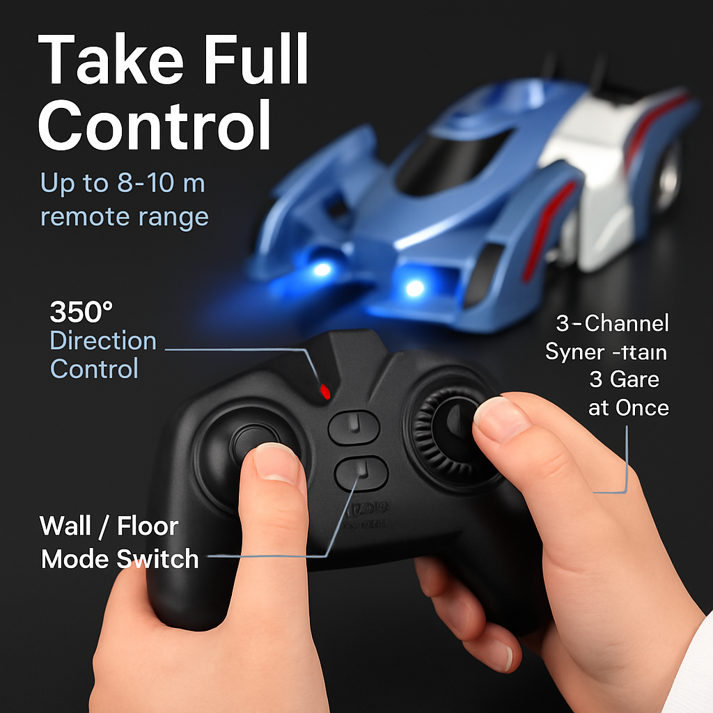 Wall Climbing RC Car with Lights and Remote Control