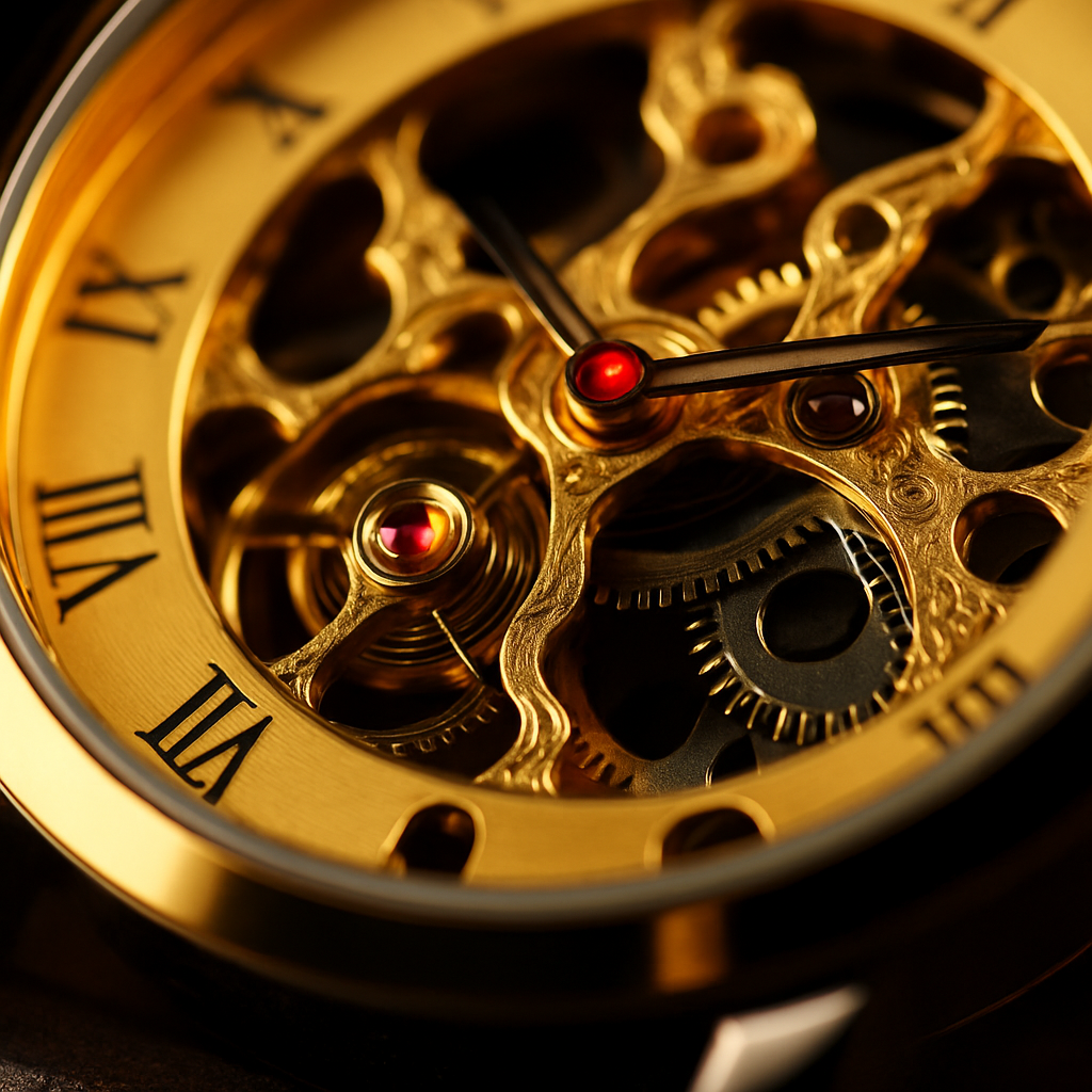 Gold Dial Skeleton Mechanical Watch – Hand-winding Leather