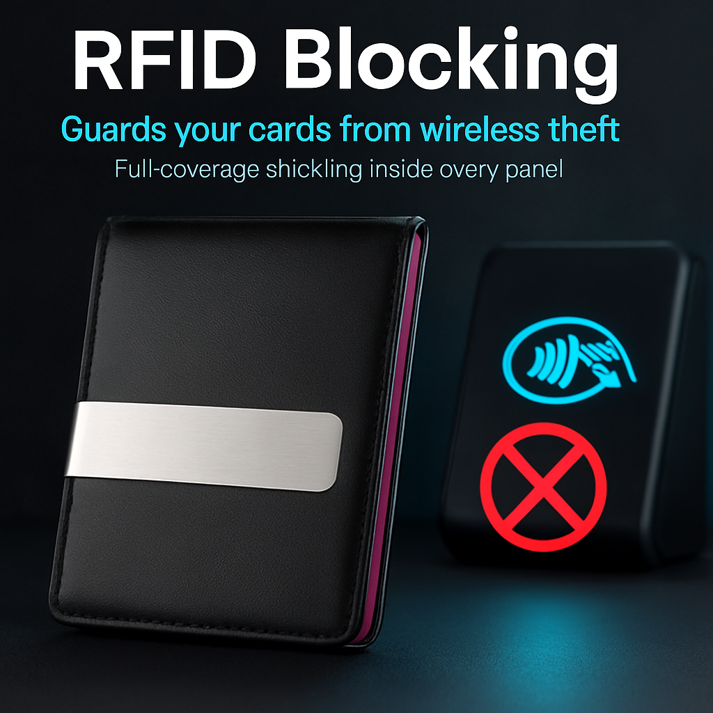 Unisex PU Leather Wallet RFID Blocking Slim Bifold Credit Card Holder with Money Clip