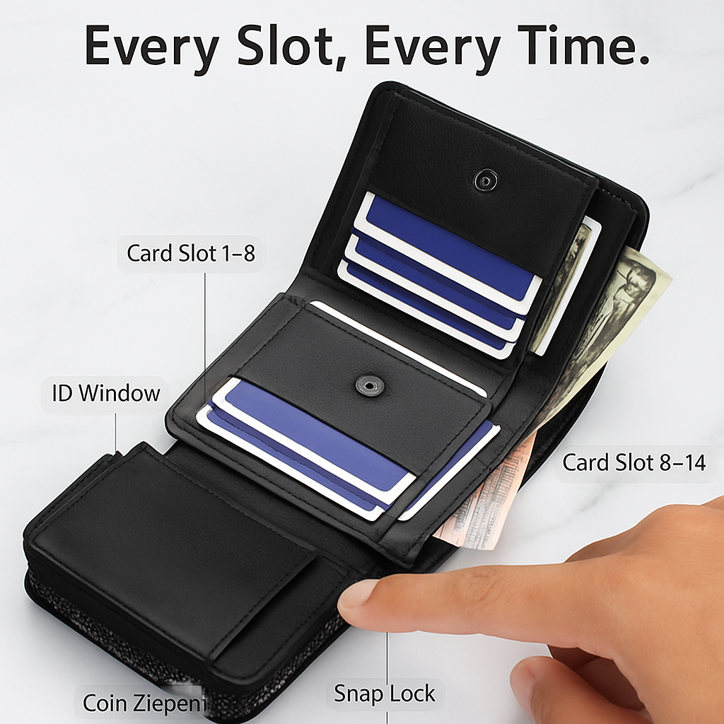 Leather Wallet with ID Card Holder and Zipper