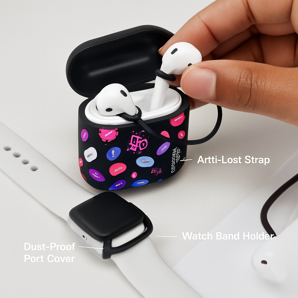 Case with Silicone Cover, Strap and Ear Hooks
