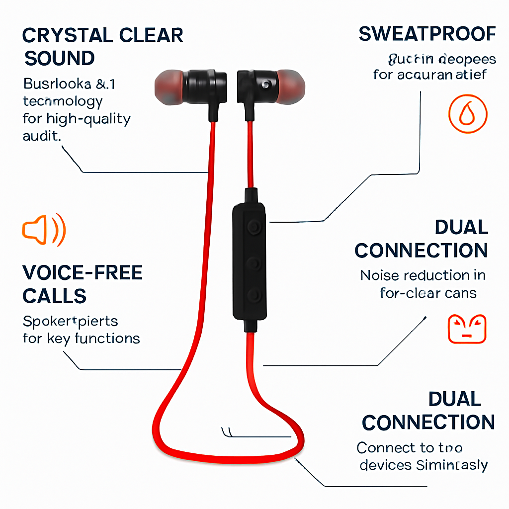 Wireless Headsets In-Ear Neckband Headphones Sweat-proof Sport Earbuds w/ Call Alert Number Broadcast For Gym Running Hiking