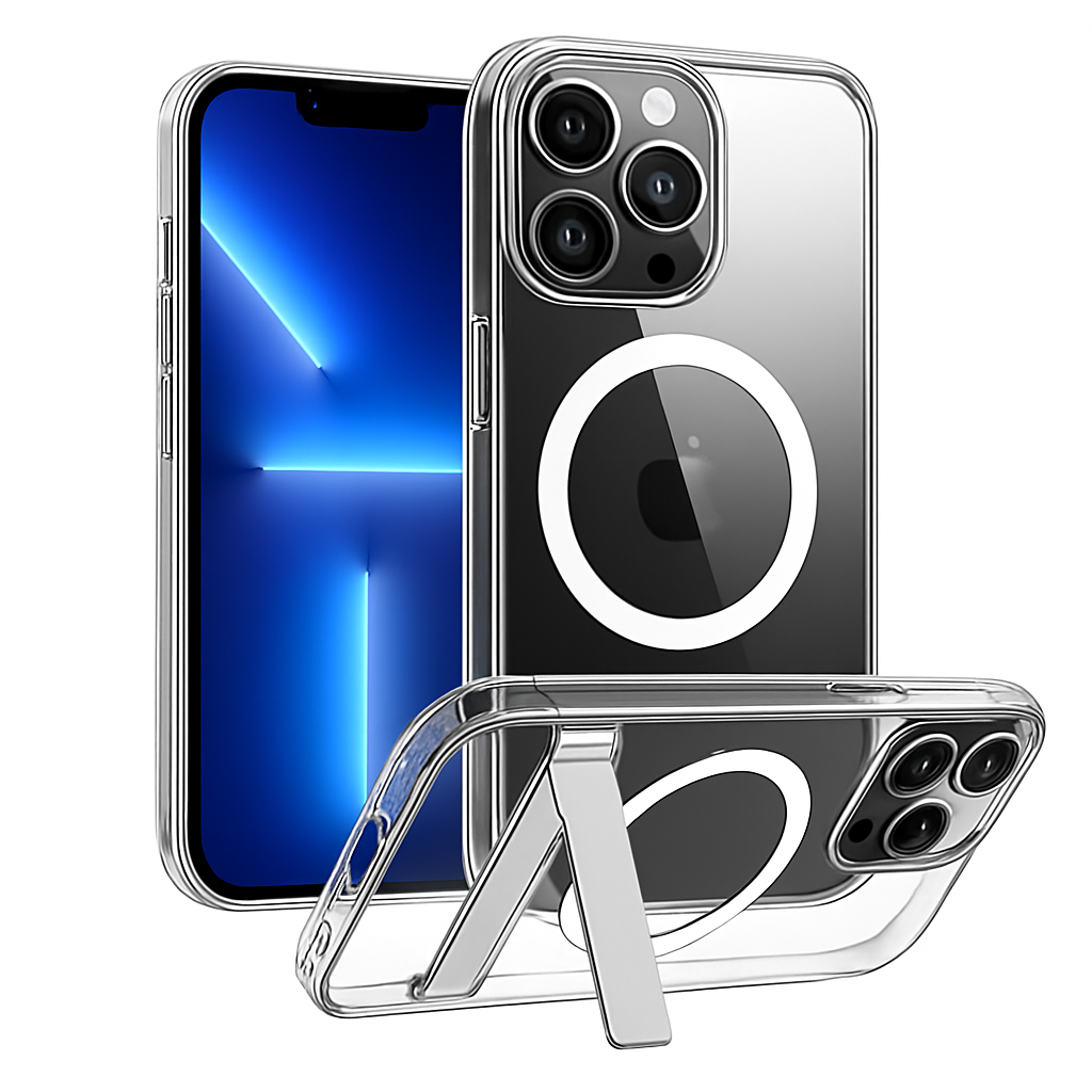 Metal Kickstand Clear Case for iPhone – MagSafe Ready