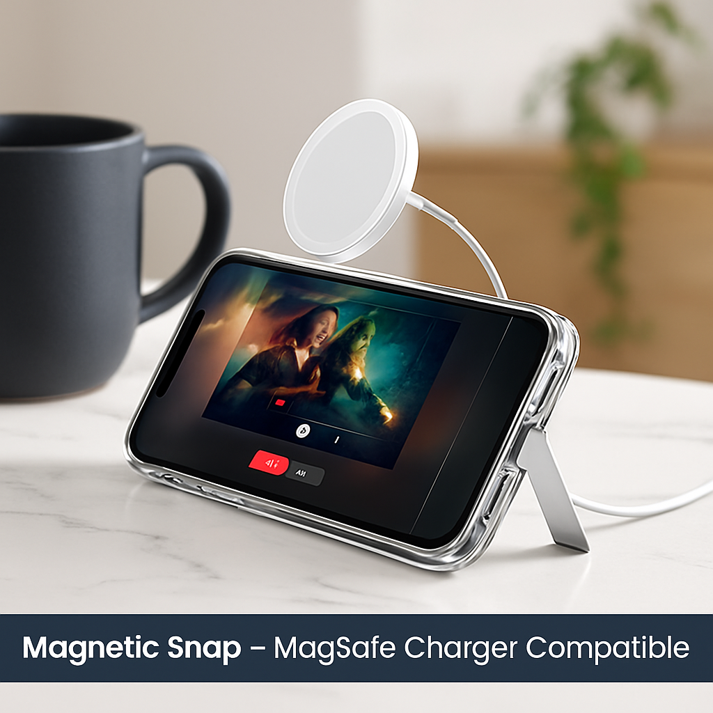 Metal Kickstand Clear Case for iPhone – MagSafe Ready