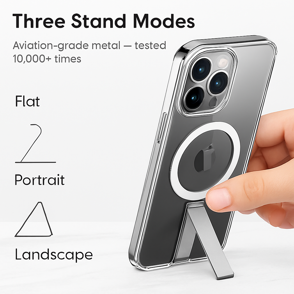 Metal Kickstand Clear Case for iPhone – MagSafe Ready