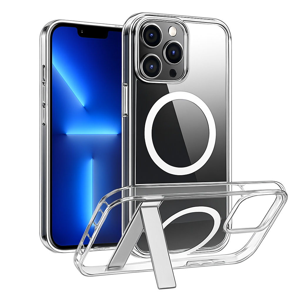 Metal Kickstand Clear Case for iPhone – MagSafe Ready