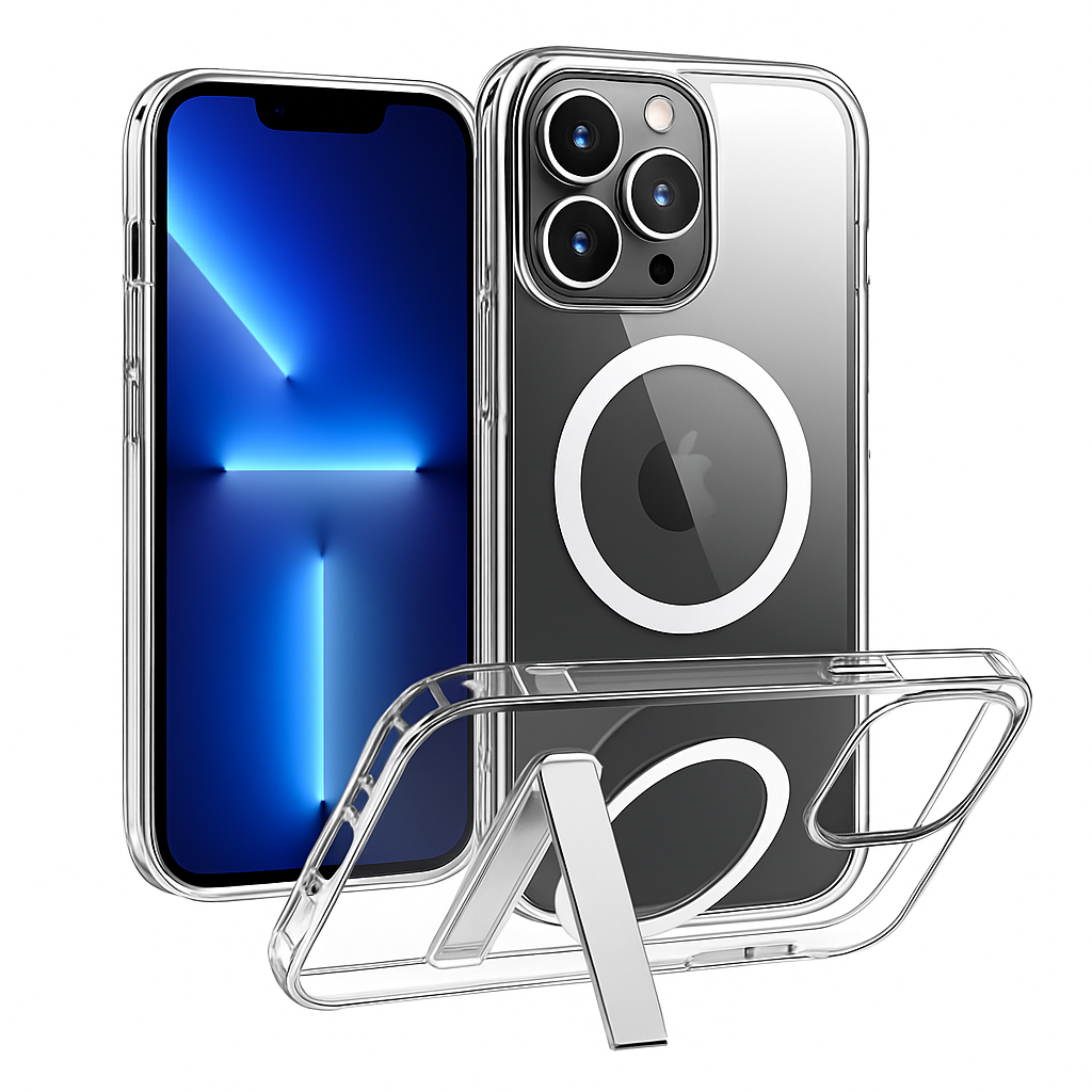 Metal Kickstand Clear Case for iPhone – MagSafe Ready