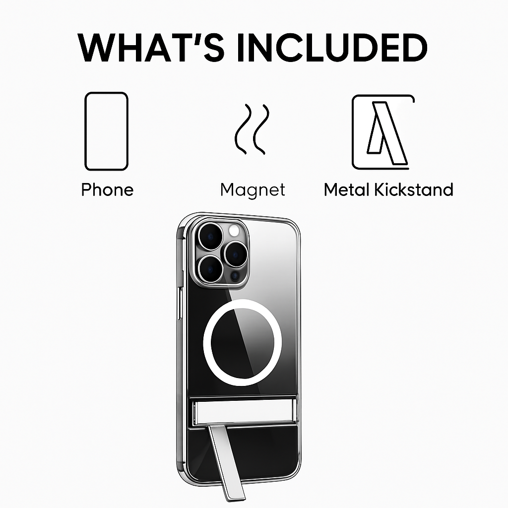 Metal Kickstand Clear Case for iPhone – MagSafe Ready