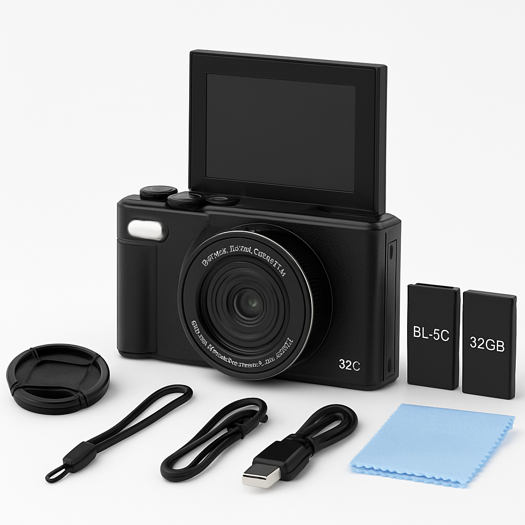 5K 75MP Digital Camera for Photography Anti-Shake WiFi Vlogging Video Camera with 9 Shooting Modes 18X Zoom Fill Light Webcam Function 2 Batteries 32G