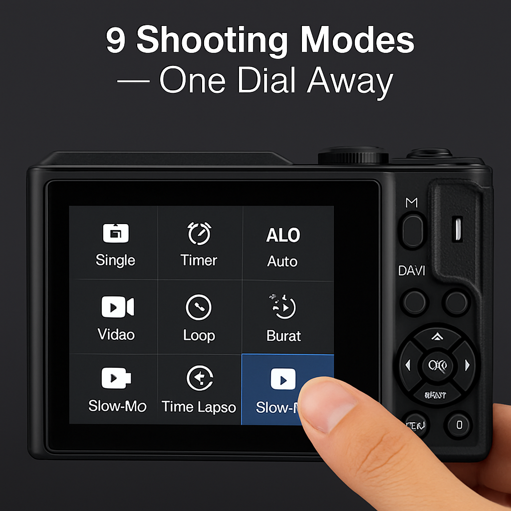 5K 75MP Digital Camera for Photography Anti-Shake WiFi Vlogging Video Camera with 9 Shooting Modes 18X Zoom Fill Light Webcam Function 2 Batteries 32G
