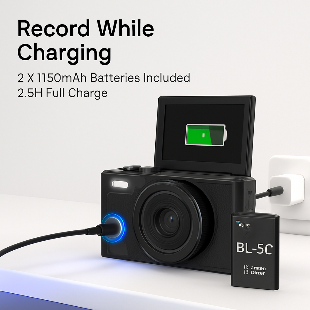 5K 75MP Digital Camera for Photography Anti-Shake WiFi Vlogging Video Camera with 9 Shooting Modes 18X Zoom Fill Light Webcam Function 2 Batteries 32G
