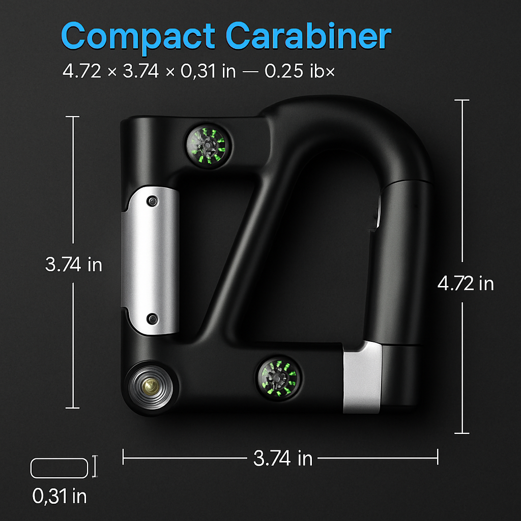 2200mAh Power Bank w/Emergency Flashlight Compass Carabiner-Shaped Hiking Camping Use