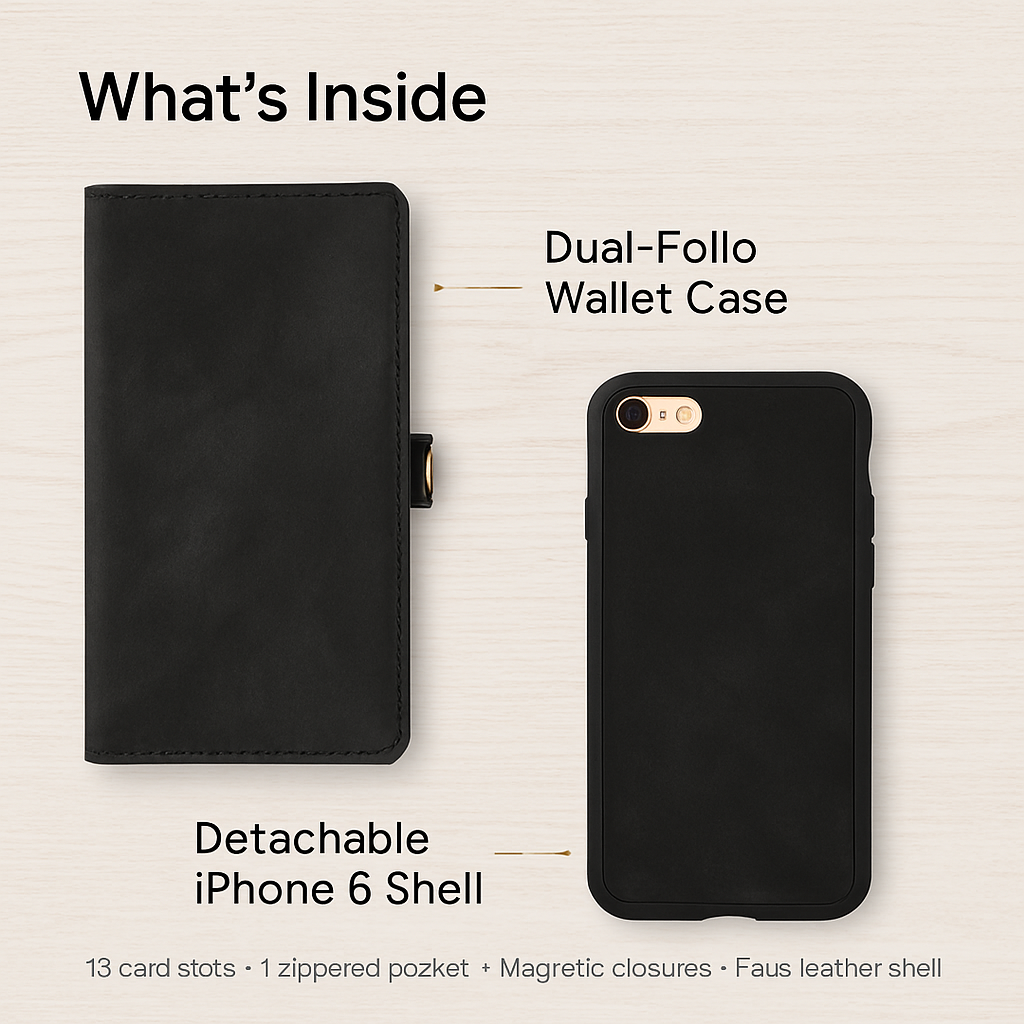 Wallet Case with Detachable Phone and Card Wallet