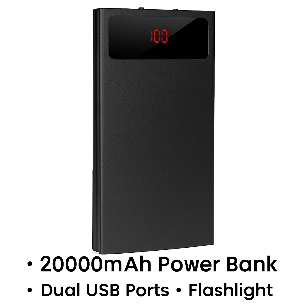 Ultra-thin Power Bank with Dual USB Ports & LCD