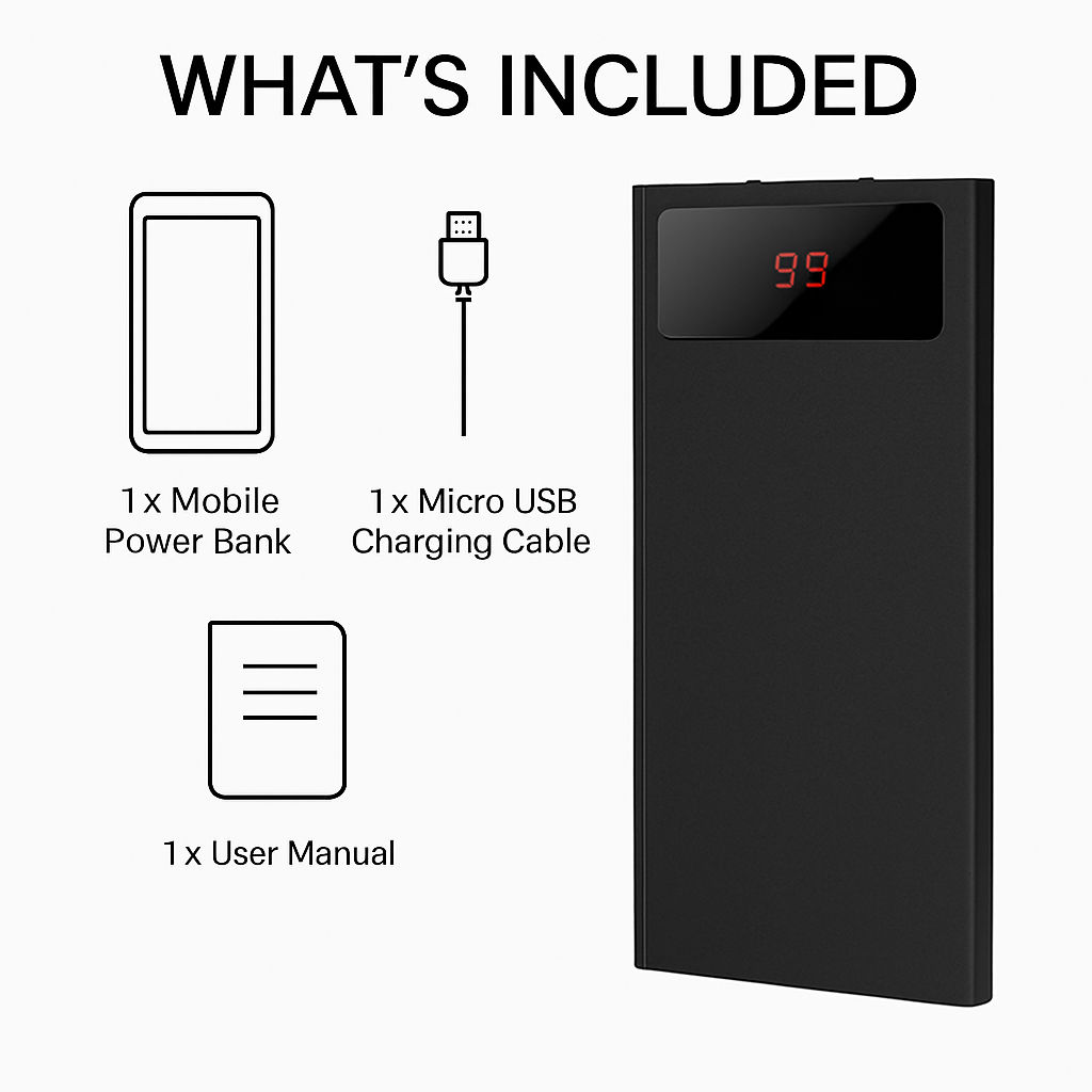 Ultra-thin Power Bank with Dual USB Ports & LCD