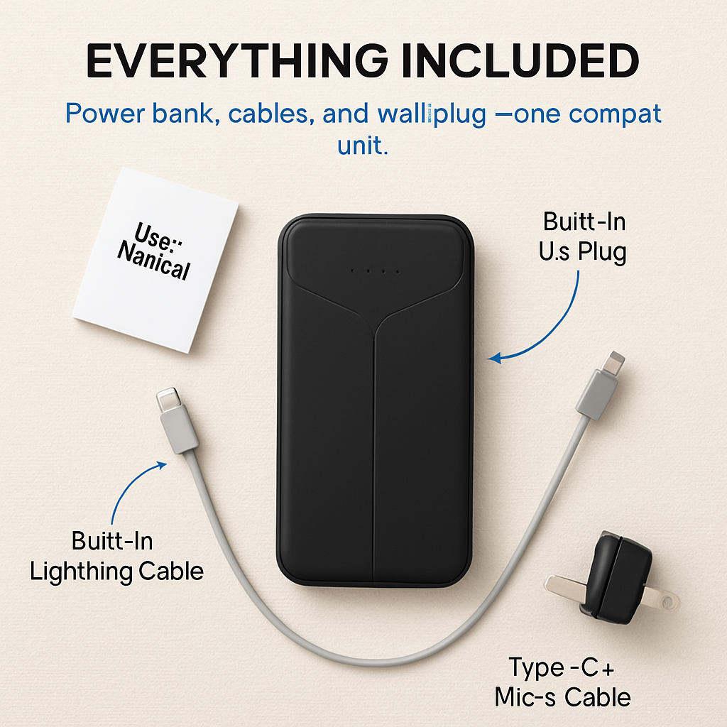 Power Bank Portable Charger with Built-in Cables
