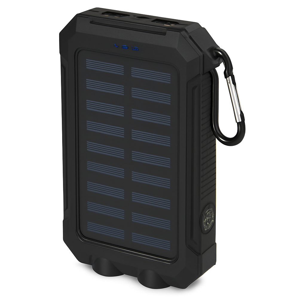 Solar Power Bank with Dual USB Ports and Compass