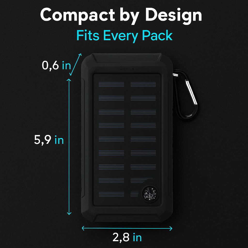 Solar Power Bank with Dual USB Ports and Compass