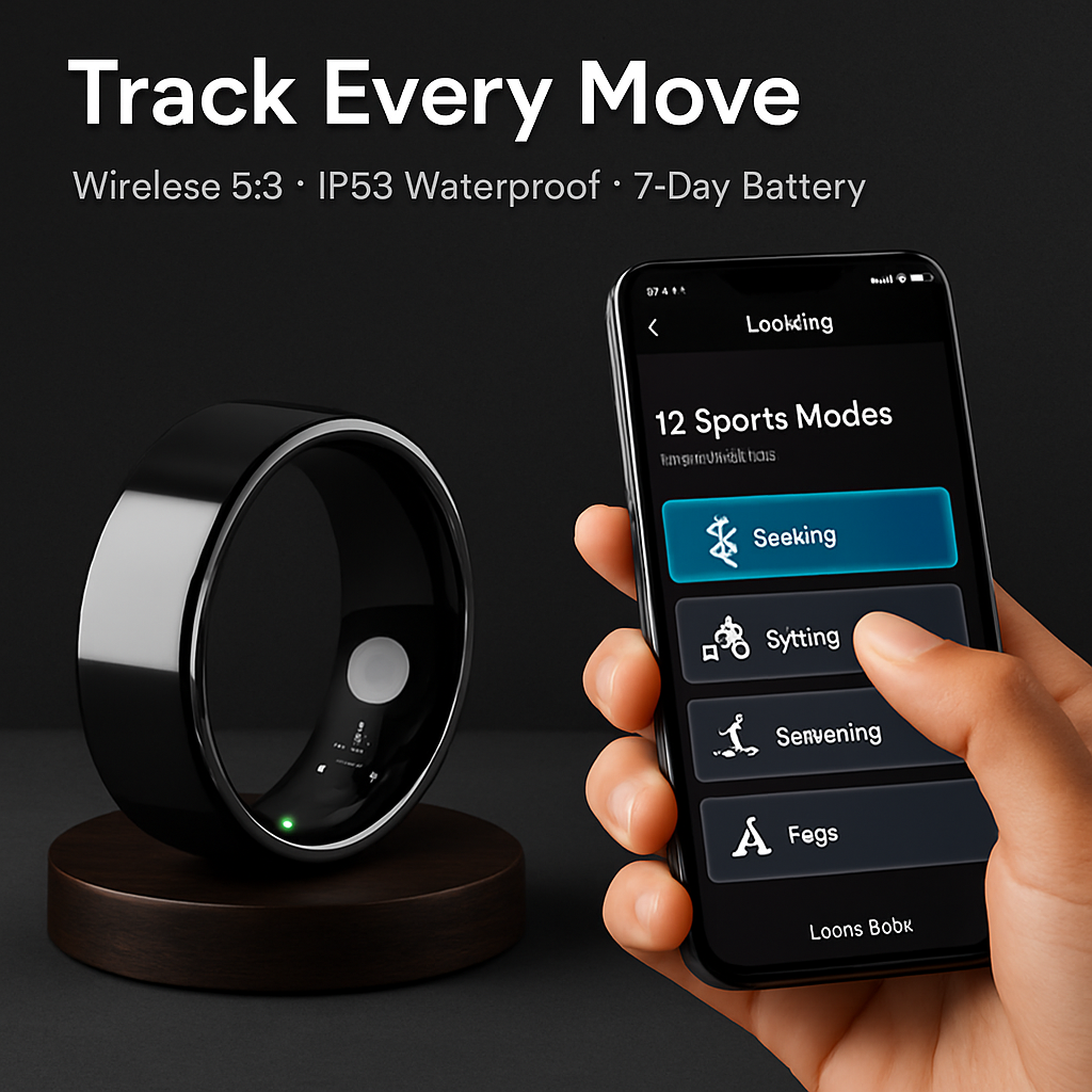 Smart Ring Health Tracker Fitness/Sleep/Stress/HRV Tracker with Charging Case Magnetic Charging Cable for Women & Men Compatible with iOS & Android 7-