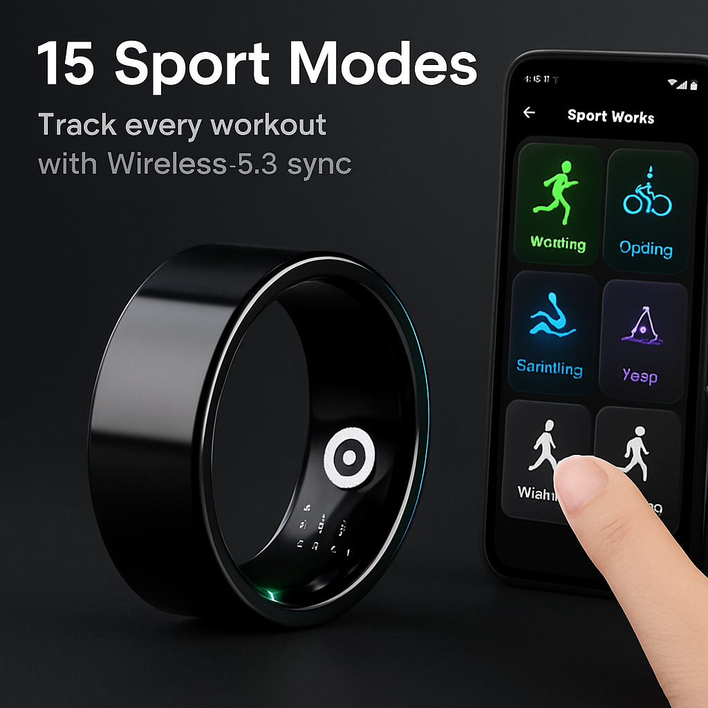 Smart Ring Health Tracker Fitness/Sleep/Stress/HRV Tracker with Charging Case Magnetic Charging Cable for Women & Men Compatible with iOS & Android 7-