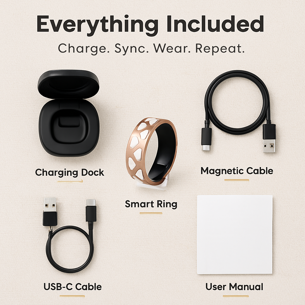 Smart Ring Health Tracker Fitness/Sleep/Stress/HRV Tracker with Charging Case Magnetic Charging Cable for Women & Men Compatible with iOS & Android 7-