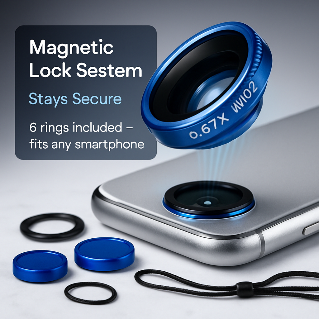 Phone Camera Lens Kit Magnetic 180°Fisheye Lens 0.67xWide Angle 10X Macro Lens for iPhone X /8/7/6s Samsung Galaxy S10/S9