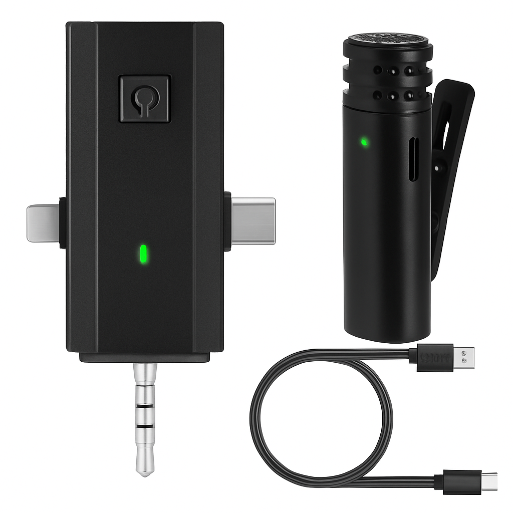 Wireless Clip-On Microphone with 3-in-1 Receiver – 2 Pack