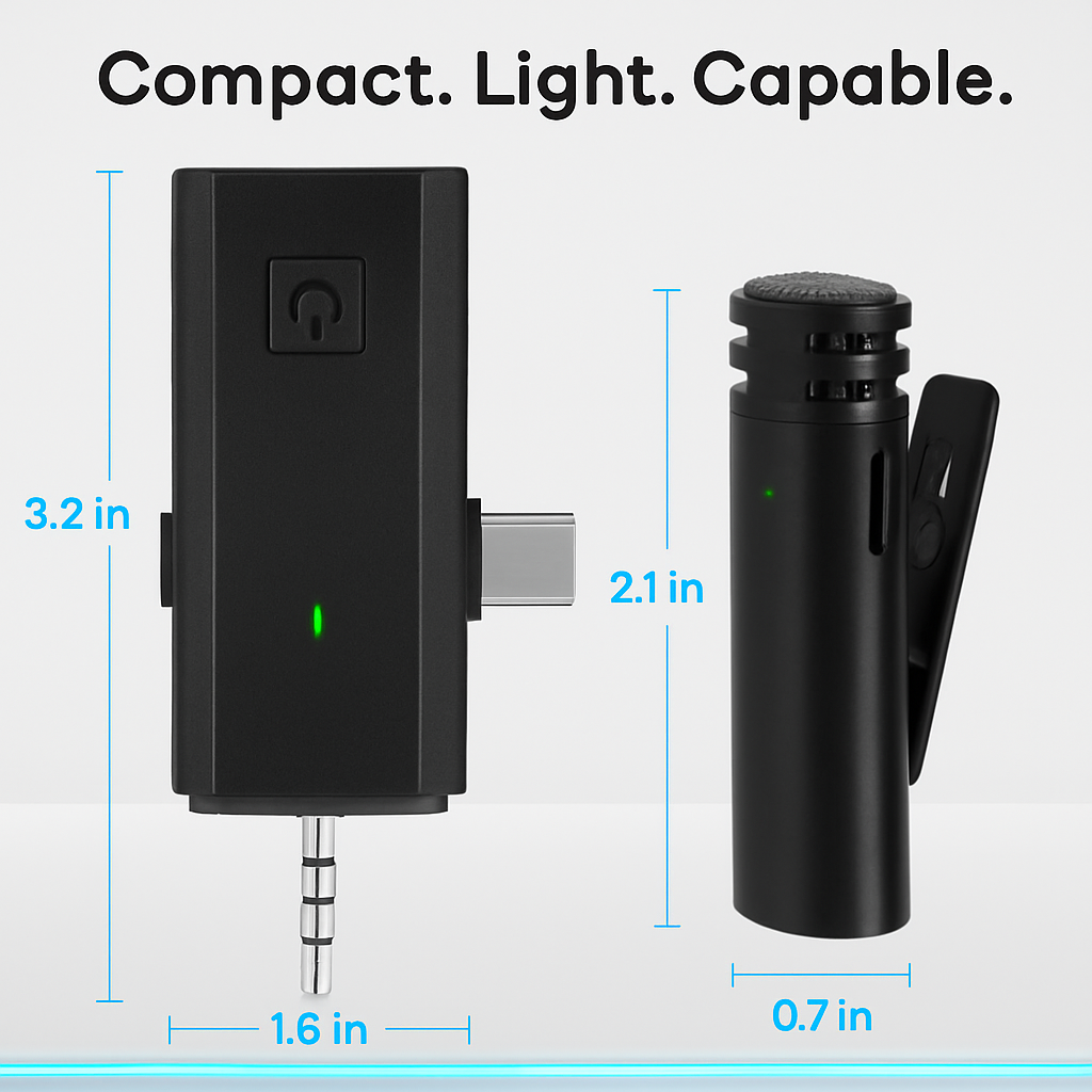Wireless Clip-On Microphone with 3-in-1 Receiver – 2 Pack