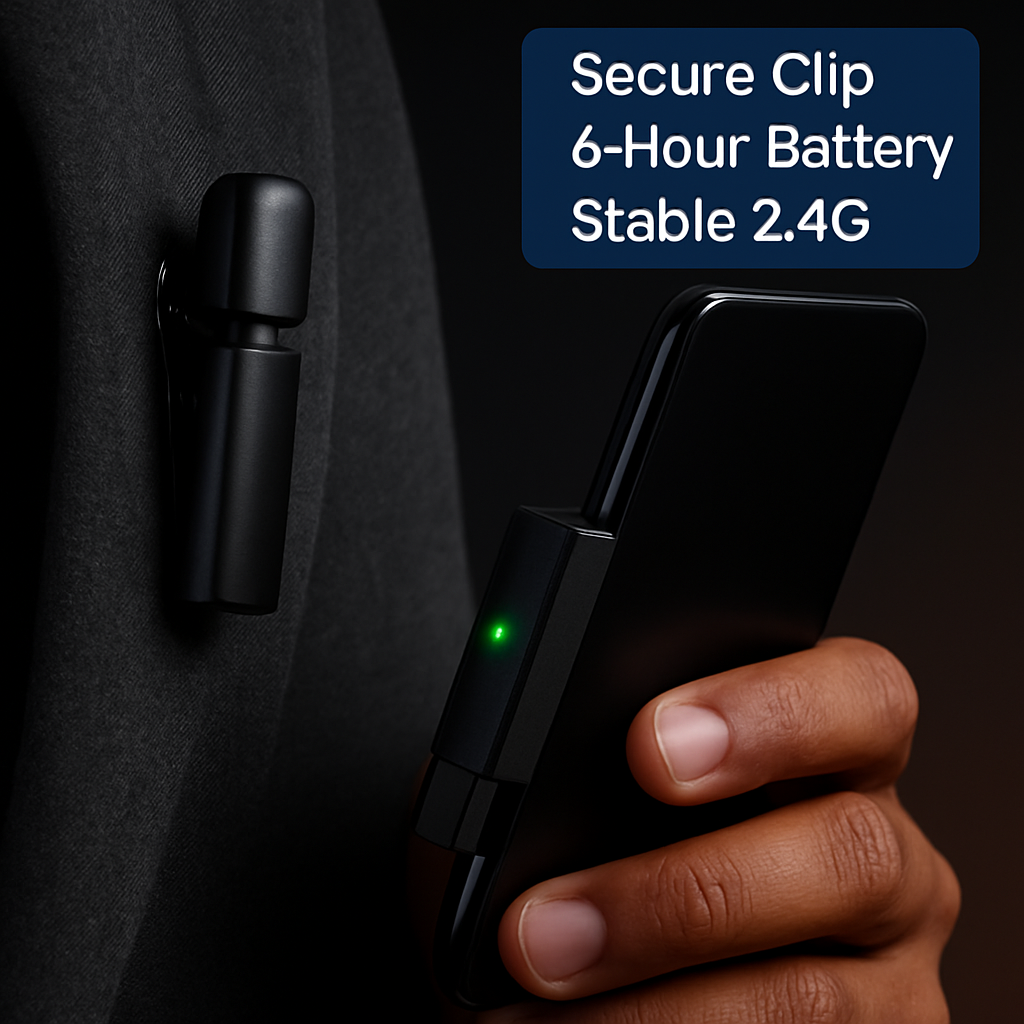 Wireless Clip-On Microphone with 3-in-1 Receiver – 2 Pack
