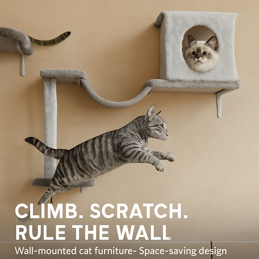 Cat Wall Shelves Perch Climber Set with Cat Houses & Hammock
