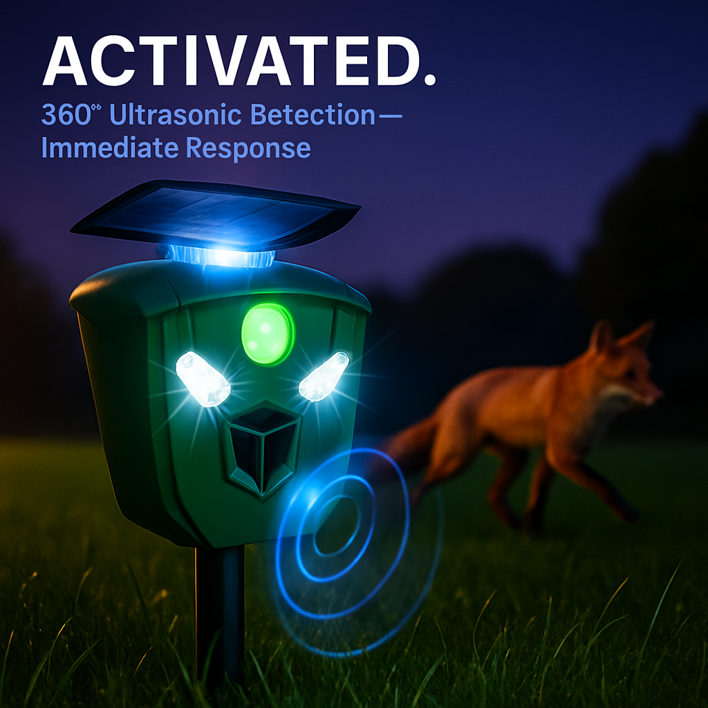 Ultrasonic Solar Animal Repeller with Motion Sensor Lights