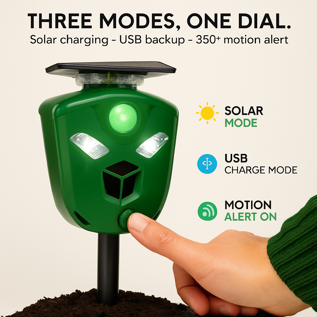 Ultrasonic Solar Animal Repeller with Motion Sensor Lights