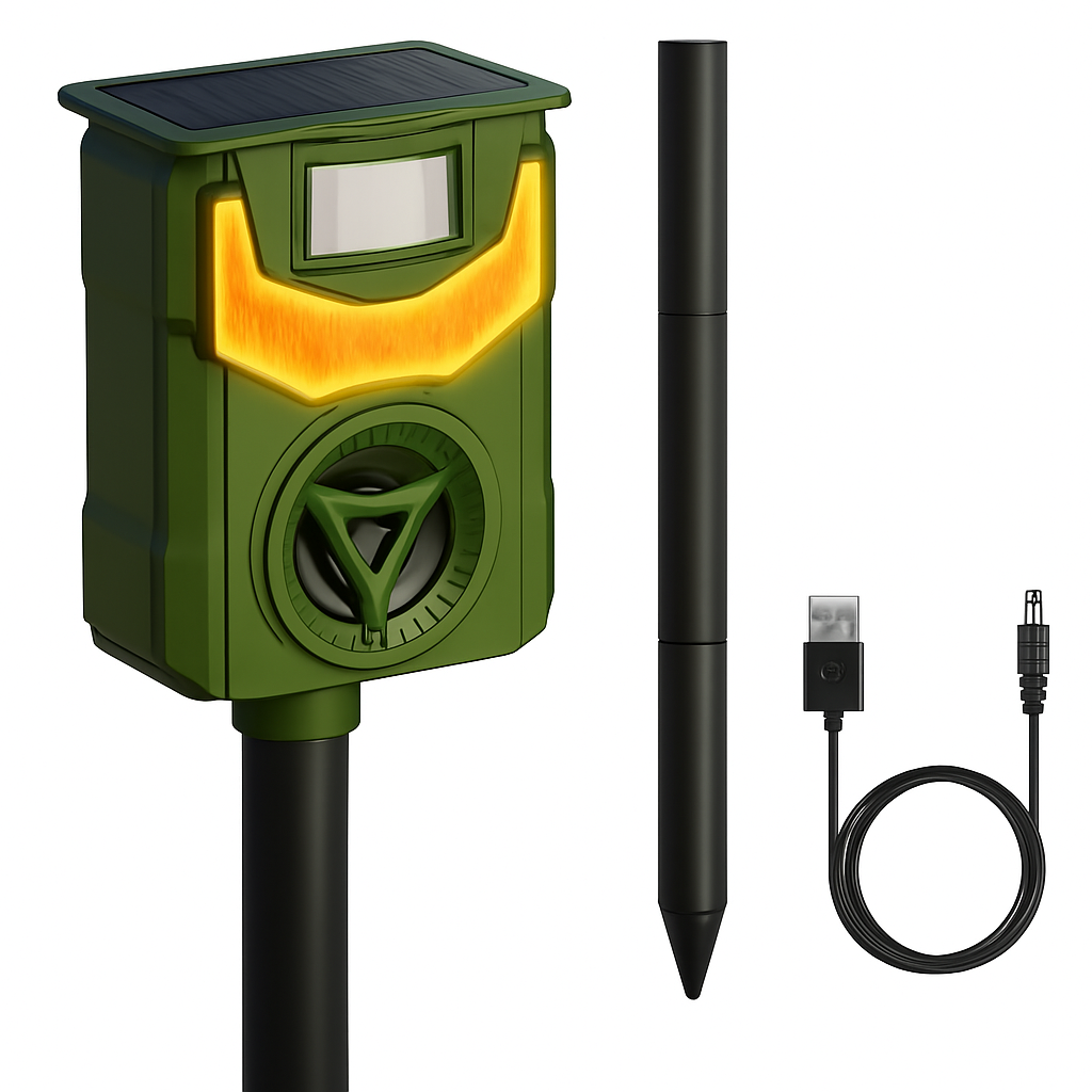 Ultrasonic Solar Animal Repeller with Flame Light