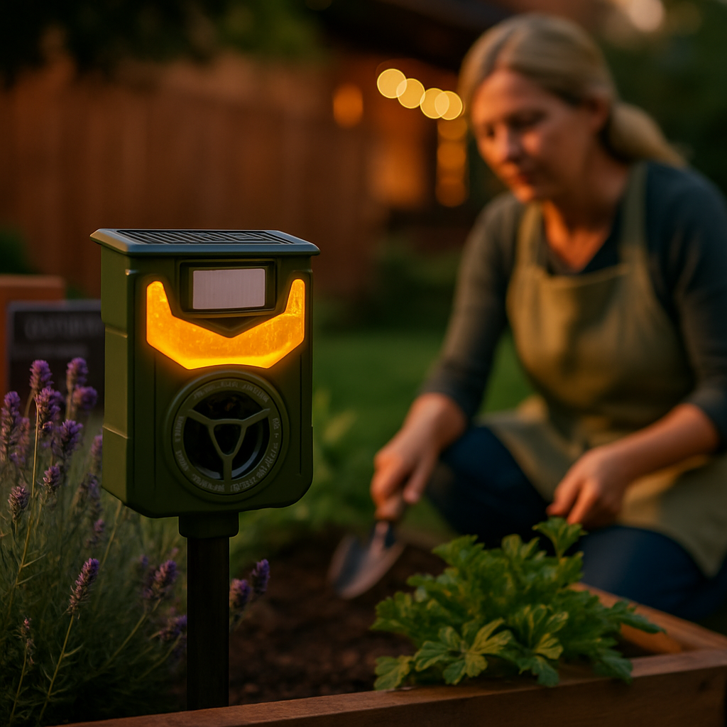 Ultrasonic Solar Animal Repeller with Flame Light