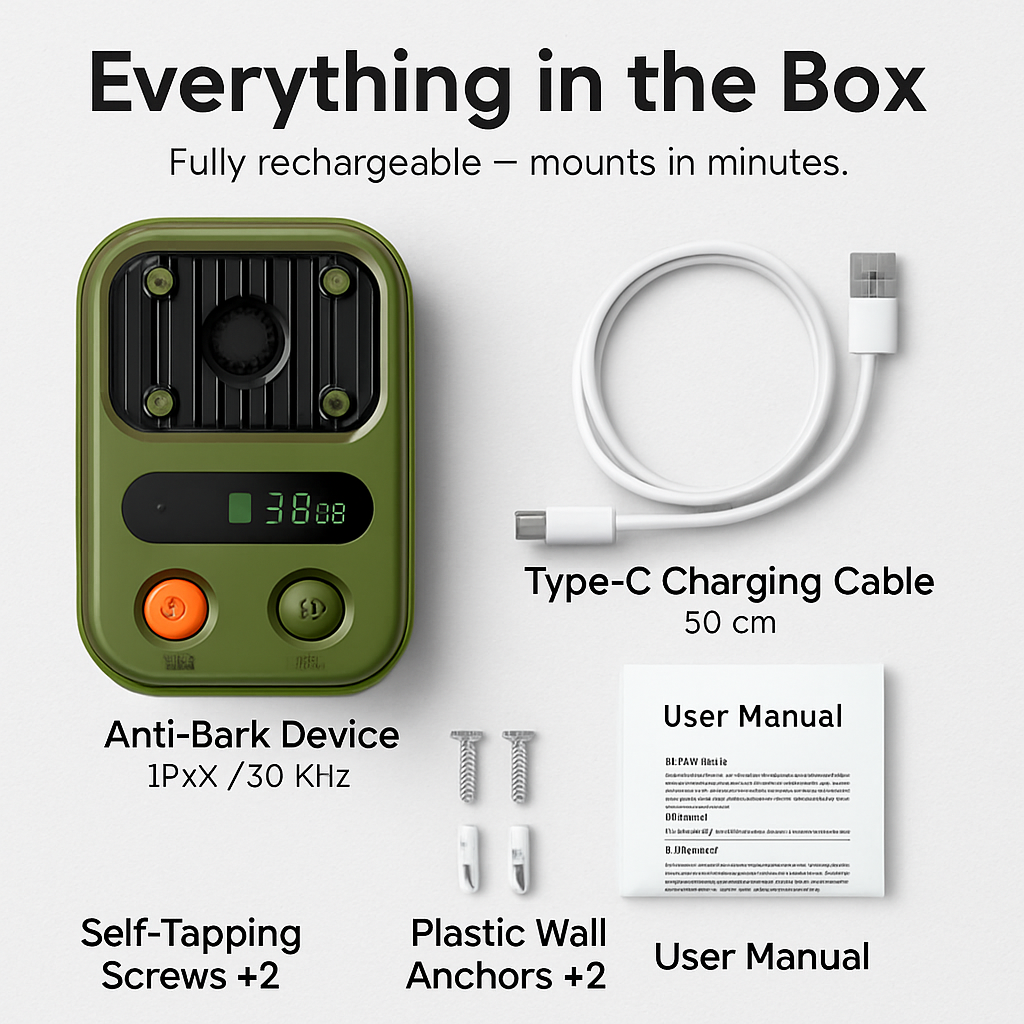 Ultrasonic Anti-Barking Device for Pets - Rechargeable