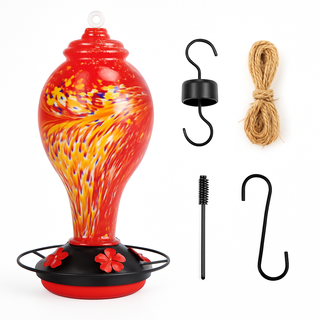 Hummingbird Feeder with 5 Ports, Ant Moat & Rope