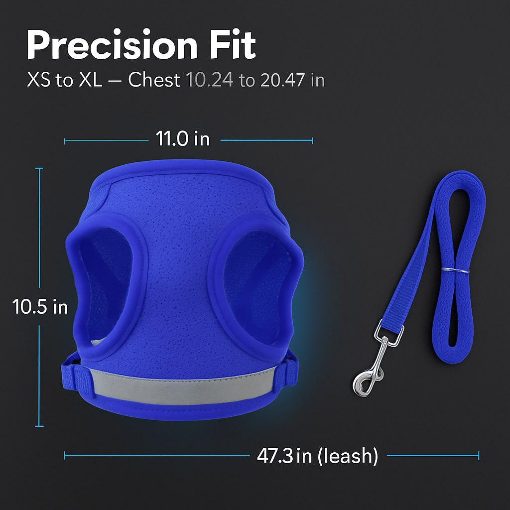 Pet Mesh Harness and Leash Set with Reflective Chest Strap