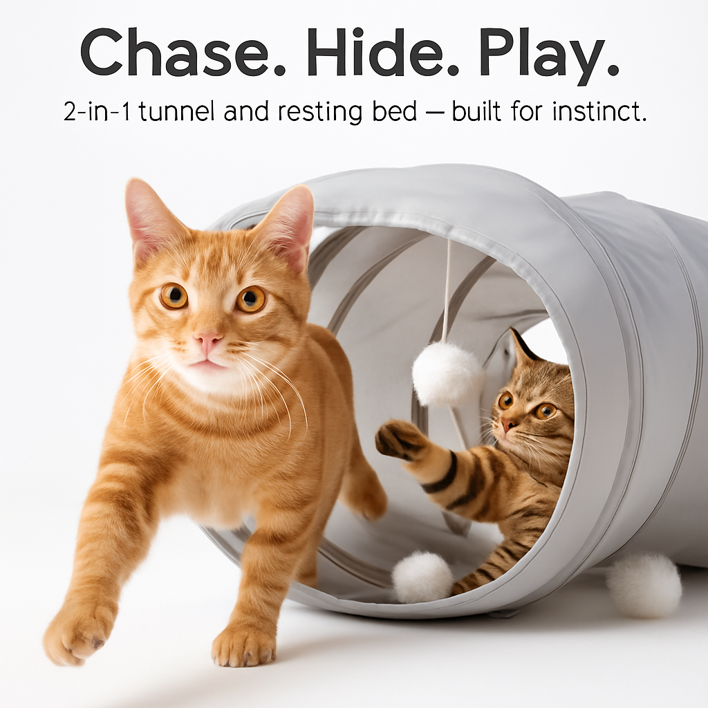 Indoor Cat Tunnel Bed with Hanging Ball — 2-in-1 Fun