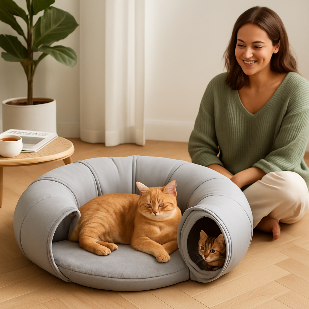 Indoor Cat Tunnel Bed with Hanging Ball — 2-in-1 Fun