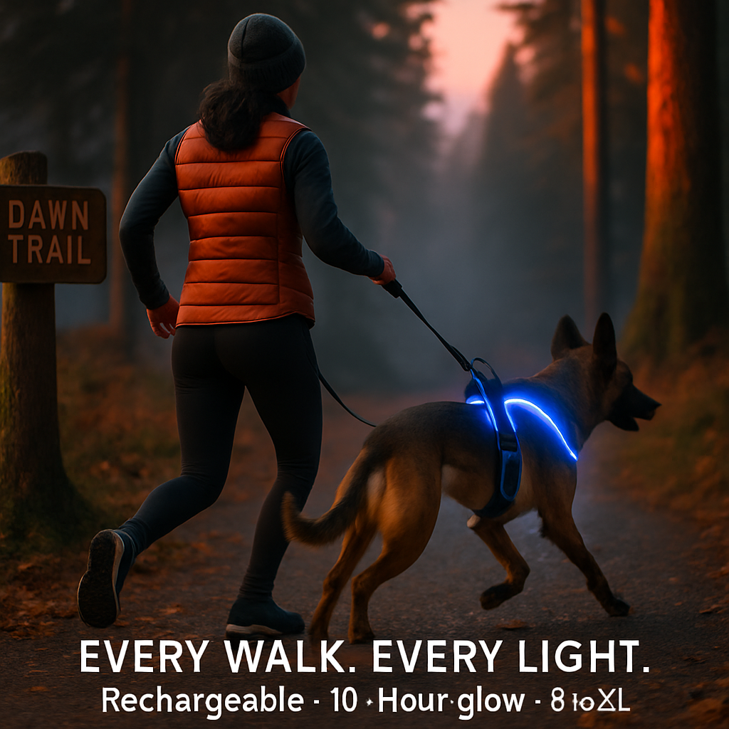 Light Up Dog Harness with Rechargeable LED Lights and Handle