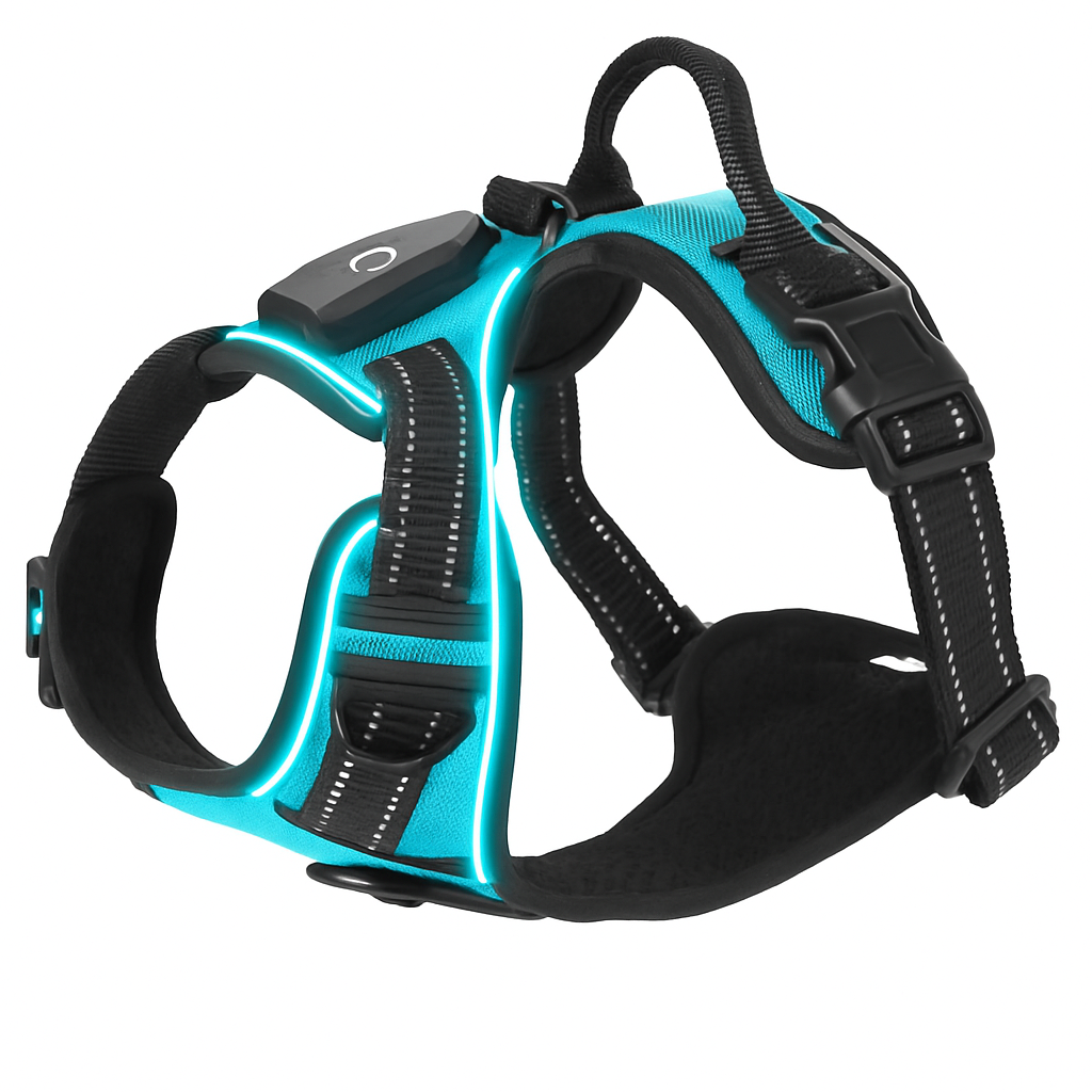 Light Up Dog Harness with Rechargeable LED Lights and Handle
