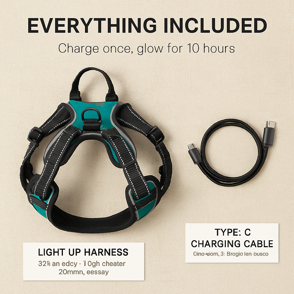 Light Up Dog Harness with Rechargeable LED Lights and Handle